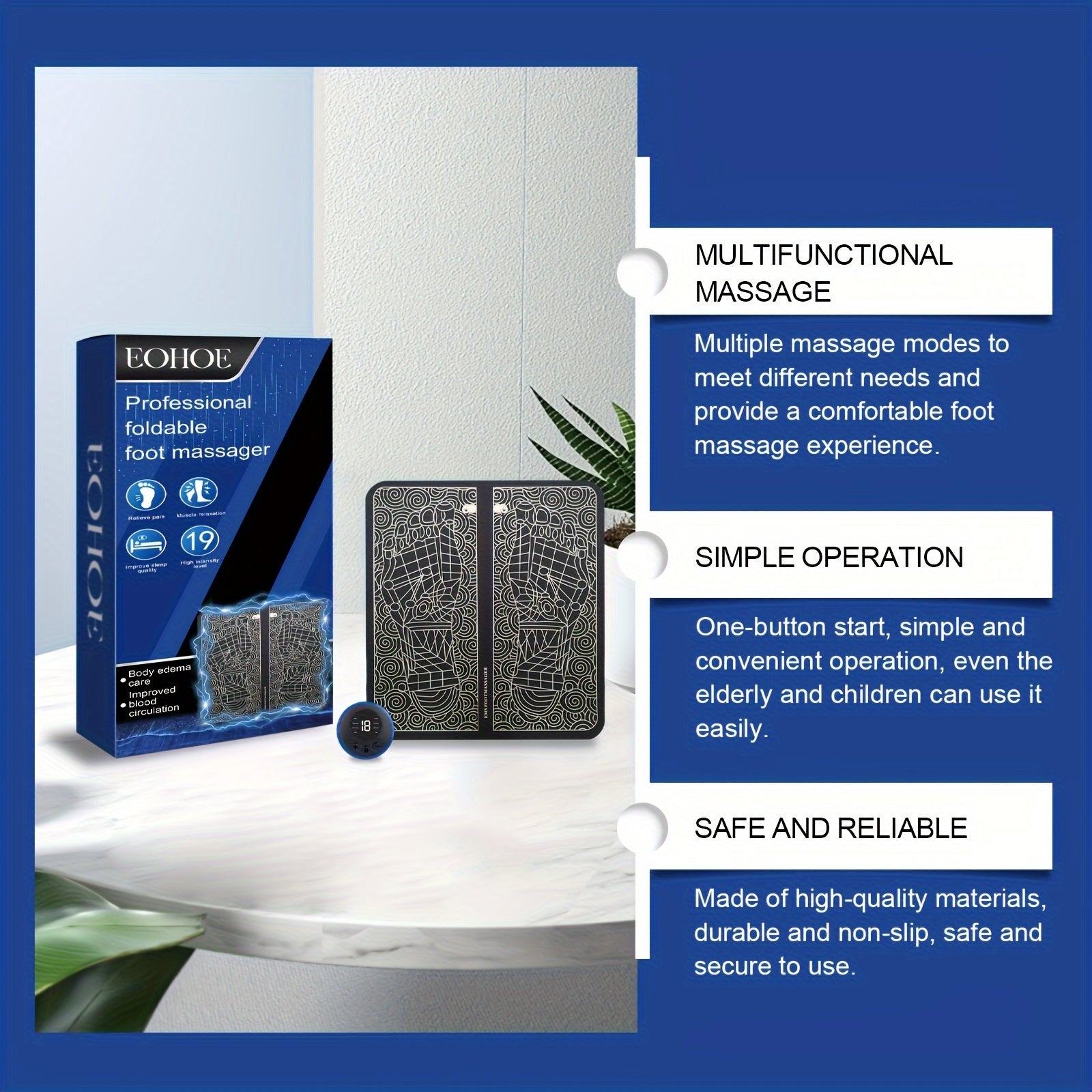 Foldable Foot Massager with 8 Vibration Modes – EMS Acupressure Therapy(Blue)